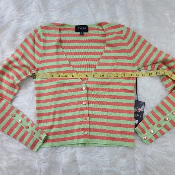 NEW Rondina V-Neck Cardigan Sweater Long Sleeves Coral/Mint Size XS Retail $265 - Picture 3 of 7